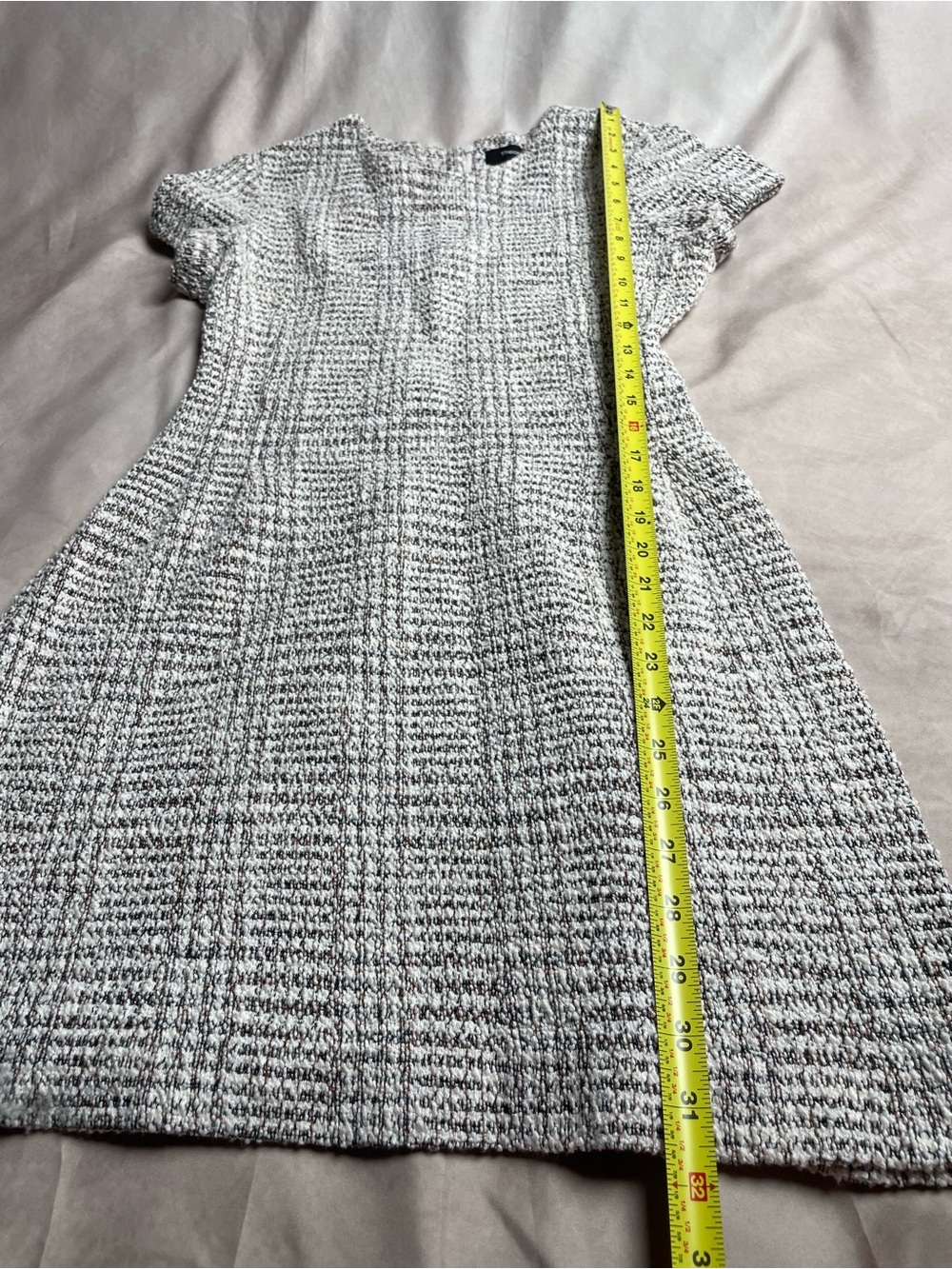 Theory Ivory and Black Tweed Short-Sleeve Fit & Flare Dress - Picture 6 of 13
